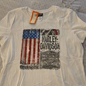 Harley-Davidson White Tee with Flag Graphic